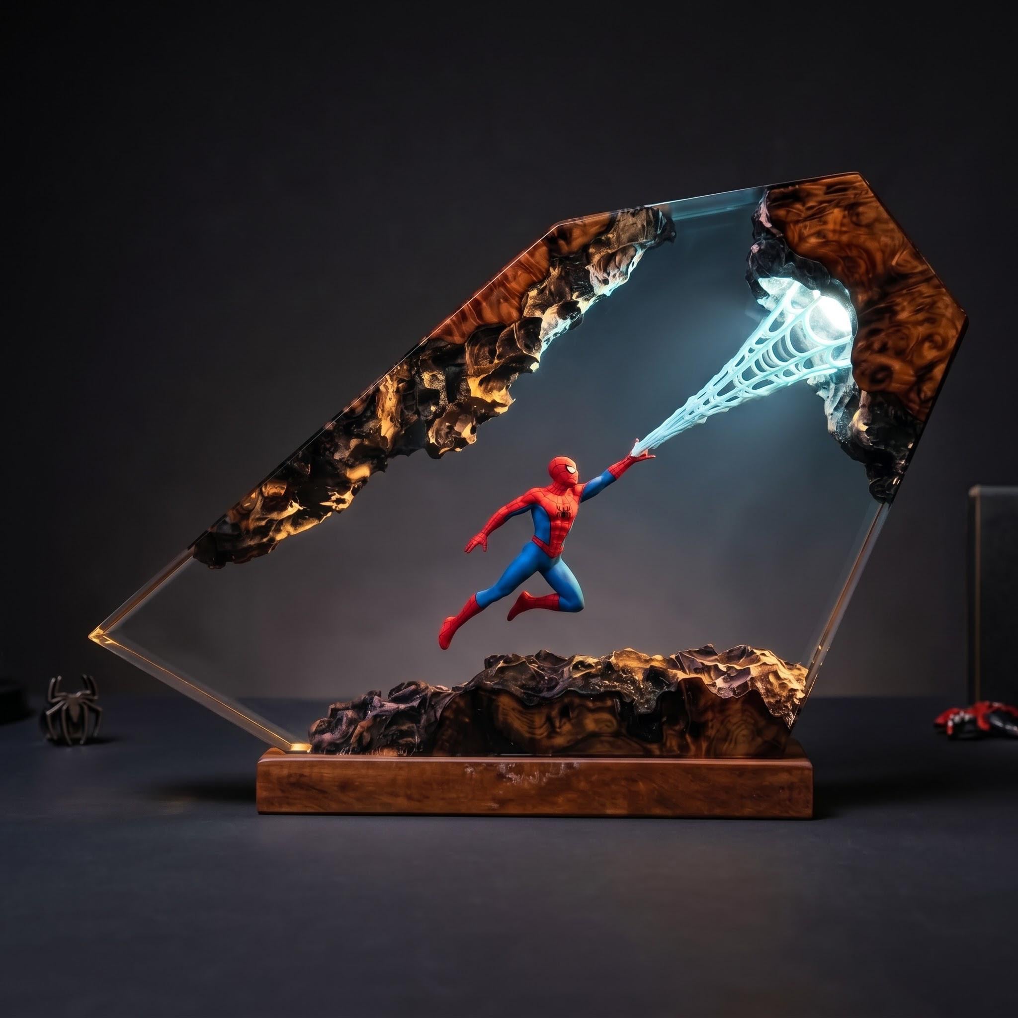 Web Warrior Resin Lamp Masked Superhero Night Light City Adventure Decor Comic Fan Display Movie Inspired Collectible Christmas Gift-8