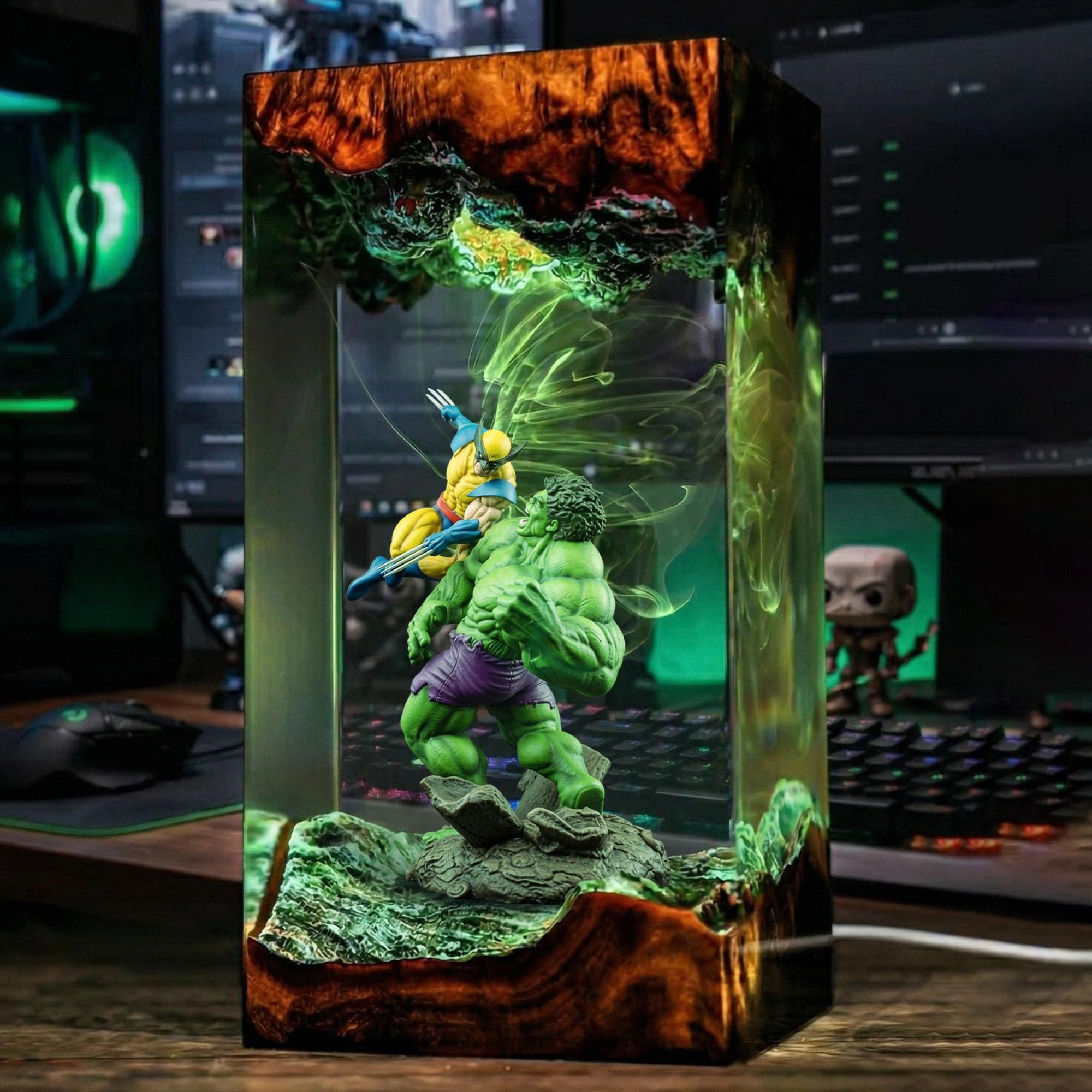 Wolverine Vs Hulk Resin Lamp Marvel Diorama Night Light Superhero Epoxy Lamp Custom Gaming Room Decor Handmade Collectible Gift-1