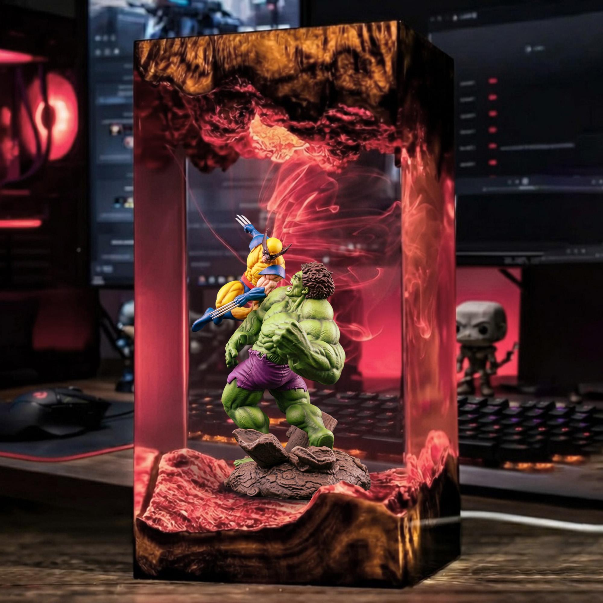 Wolverine Vs Hulk Resin Lamp Marvel Diorama Night Light Superhero Epoxy Lamp Custom Gaming Room Decor Handmade Collectible Gift-4