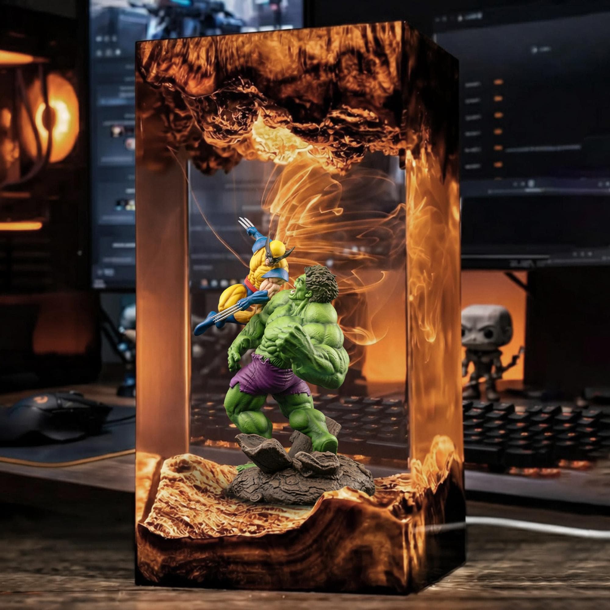Wolverine Vs Hulk Resin Lamp Marvel Diorama Night Light Superhero Epoxy Lamp Custom Gaming Room Decor Handmade Collectible Gift-5